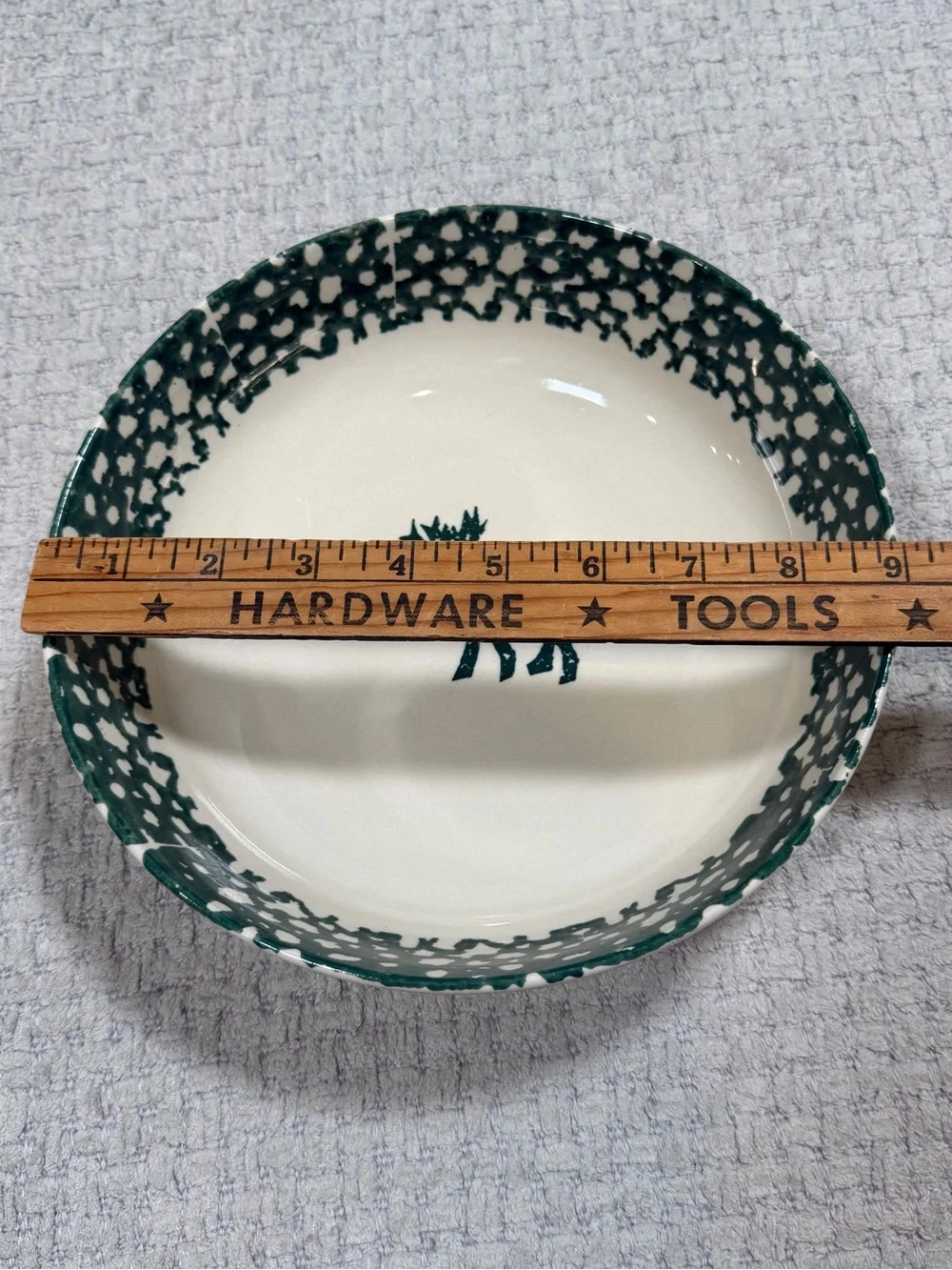 FOLK CRAFT MOOSE COUNTRY TIENSHAN GREEN SPONGEWARE 9” Serving Bowl Farmhouse